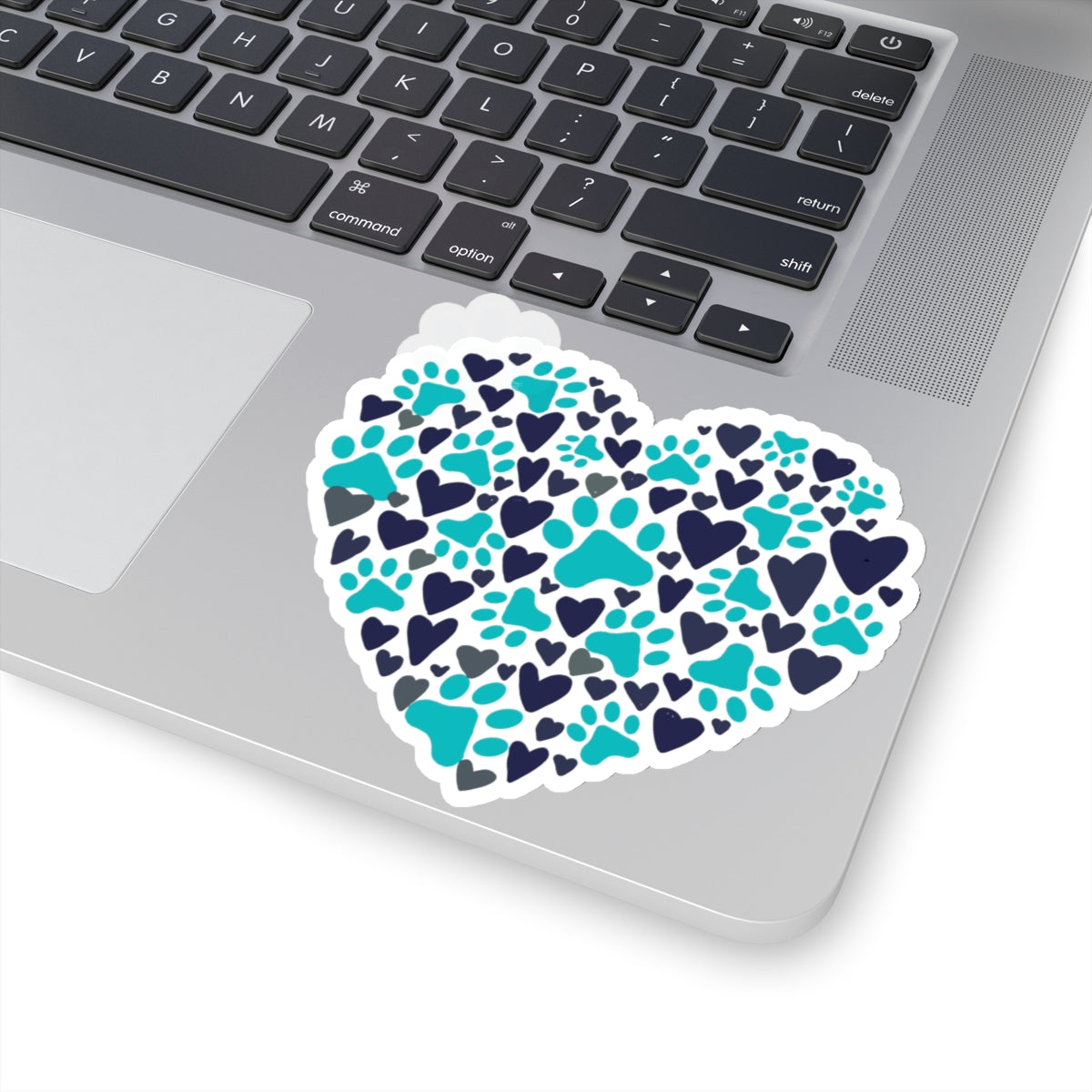 Blue Paw Print Heart Kiss-Cut Sticker