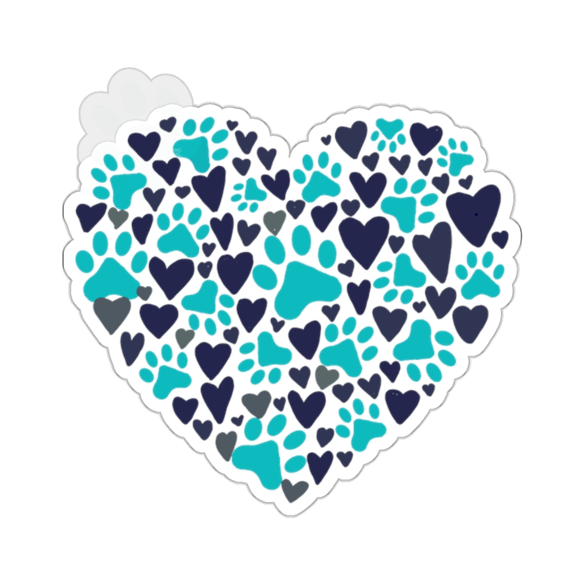 Blue Paw Print Heart Kiss-Cut Sticker