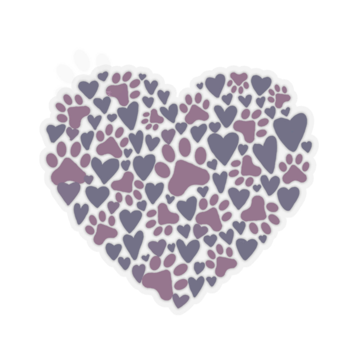 Purple Paw Print Heart Kiss-Cut Stickers