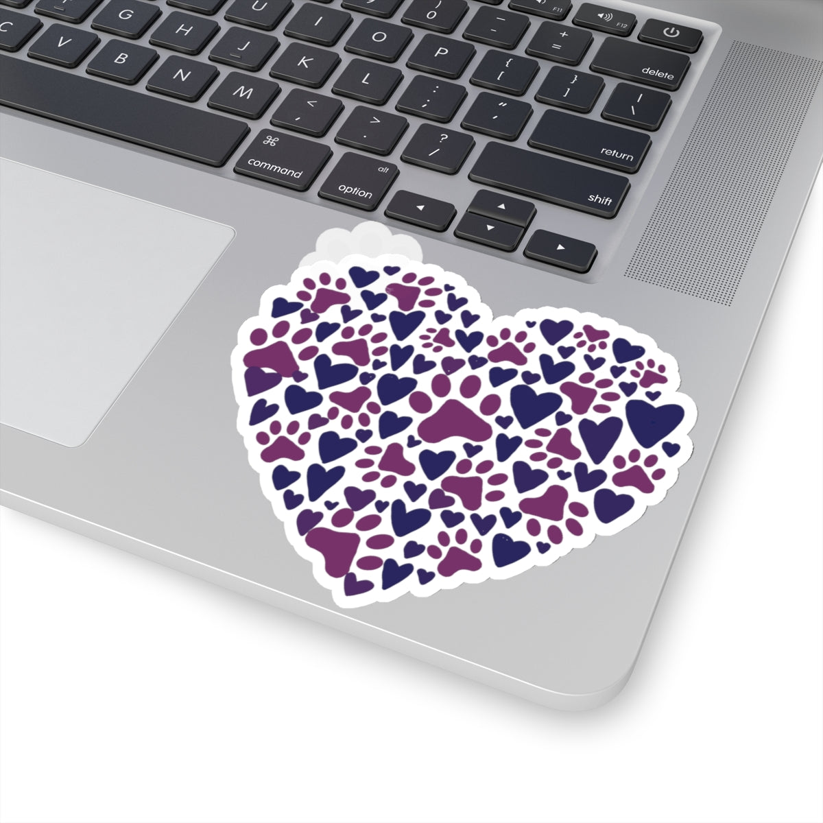 Purple Paw Print Heart Kiss-Cut Stickers