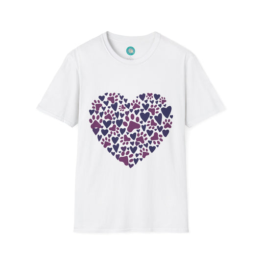 Purple Paw Print Heart Unisex Softstyle T-Shirt