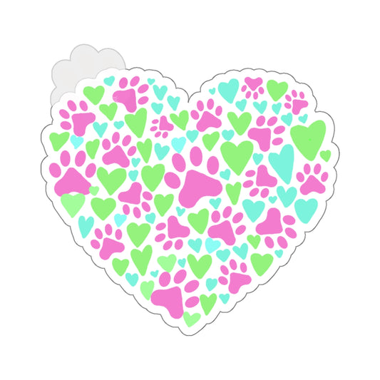 Neon Paw Print Heart Stickers