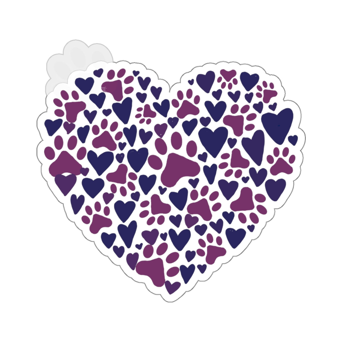 Purple Paw Print Heart Kiss-Cut Stickers